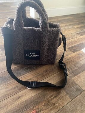 Marc Jacobs Gray Shearling 'The Tote Bag' with Black Strap